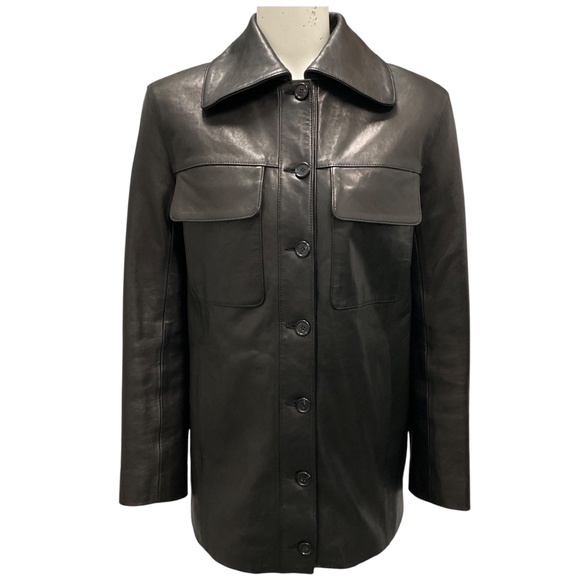 KHAITE DARK BROWN BUTTON FRONT LAMBSKIN LEATHER JACKET - Picture 1 of 5